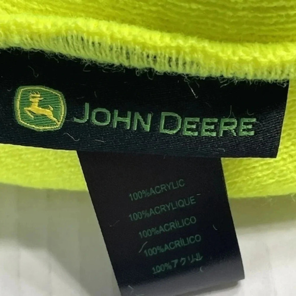 John Deere Men’s Beanie Cuffed Stocking Cap Hat Leather Patch‎ Yellow - Picture 4 of 6